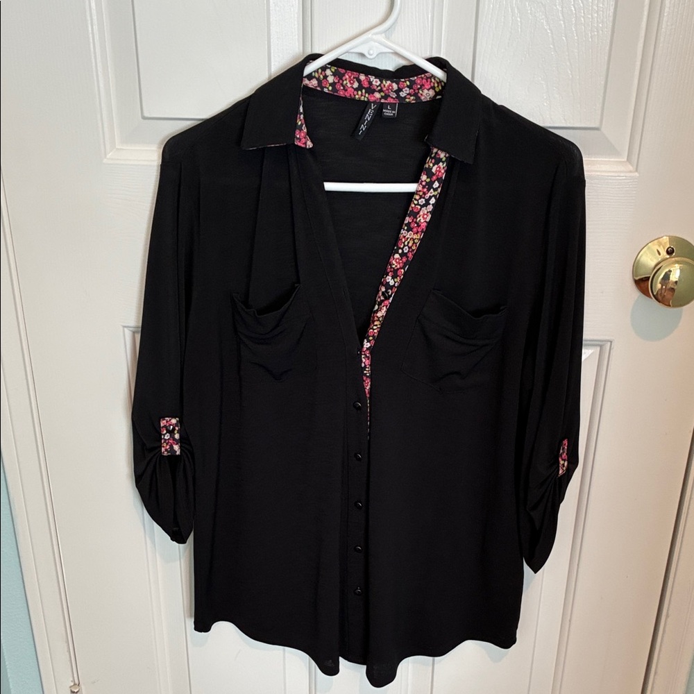 Venini Black Button Down Shirt with Floral Accents